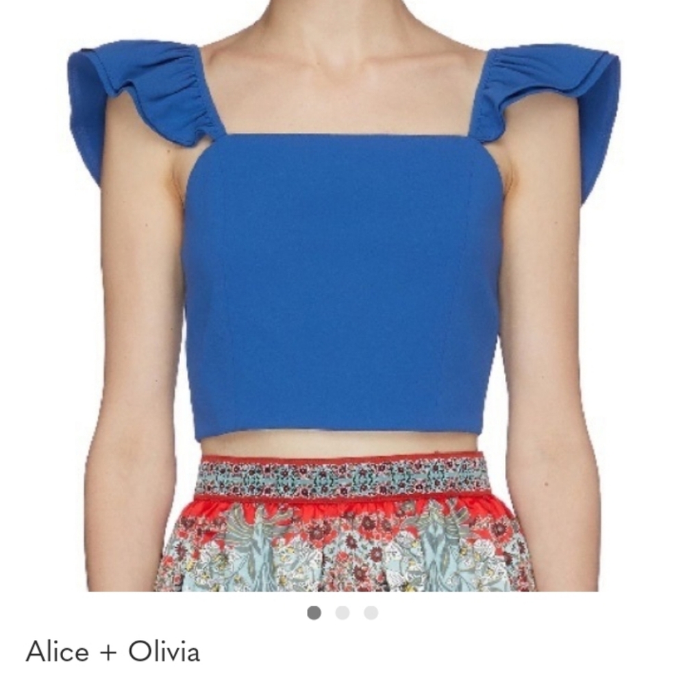 Alice + Olivia Royal Blue Ruffled Strap Crop Top